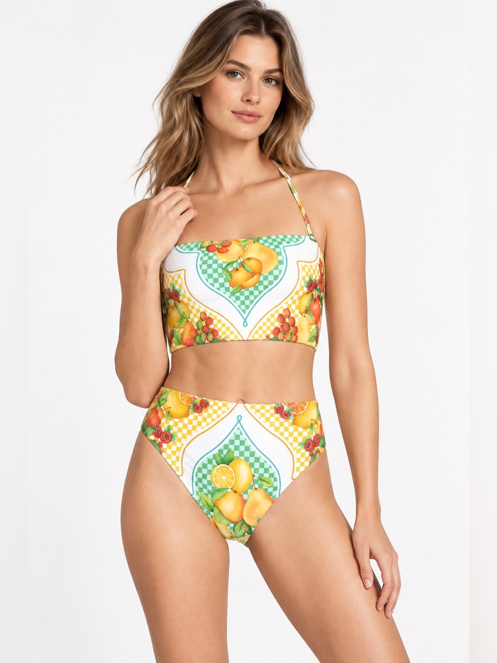 NWT Antonio Melani Lemons Bandeau Retro Hipster Bikini Set of 2pcs Size S